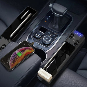 Car Organizer with Charger Cable Car Seat Gap Storage Box with Cable