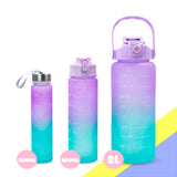 Kit 3 Bottles Squeeze Water Gallon 2L 900ml 300ml Degrade 3D Stickers