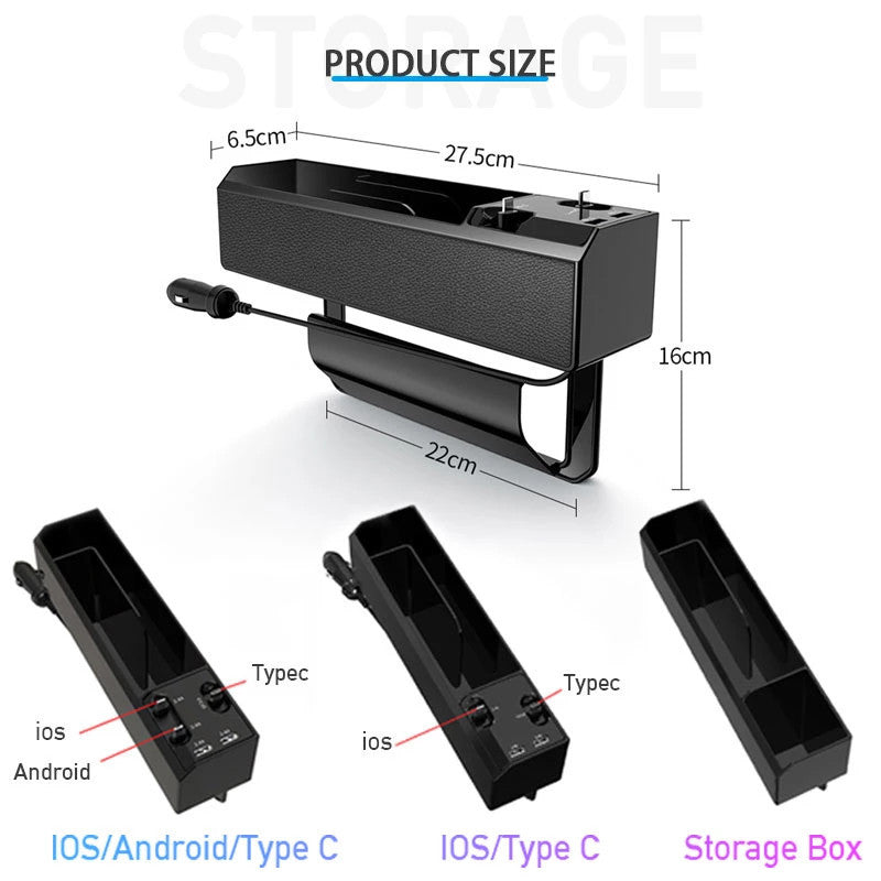 Car Organizer with Charger Cable Car Seat Gap Storage Box with Cable