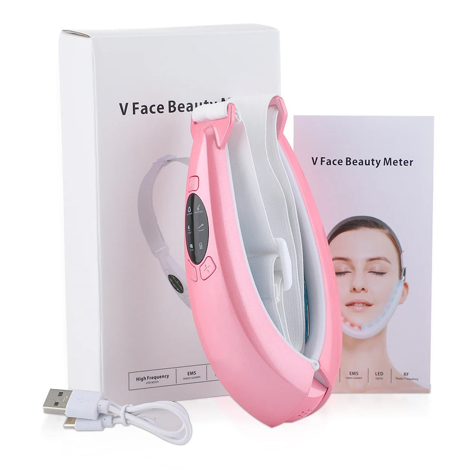 Facial V Lifting Vibration Massager LED Photon Therapy Facial Lifting Device Double Chin V Face Shaped Cheek Lift Belt Machine