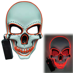 Glowing Mask Scary Ghost Face Halloween Funny White Skull Mask LED Glowing Props