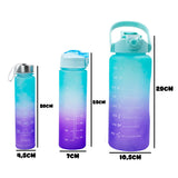 Kit 3 Bottles Squeeze Water Gallon 2L 900ml 300ml Degrade 3D Stickers