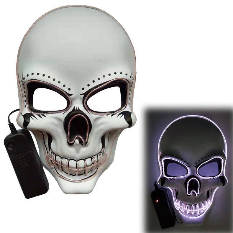 Glowing Mask Scary Ghost Face Halloween Funny White Skull Mask LED Glowing Props